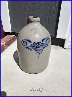 Antique #2 Salt Glaze Stoneware Jug Cobalt Blue Design J&e Norton Bennington Vt