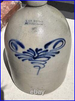 Antique #2 Salt Glaze Stoneware Jug Cobalt Blue Design J&e Norton Bennington Vt