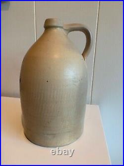 Antique 2 gallon stoneware jug cobalt bird decoration
