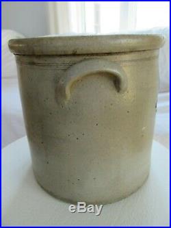 Antique 3 Gal Stoneware Salt Glaze Crock BLUE FLOWER FOLK ART PRIMITIVE 19TH CEN