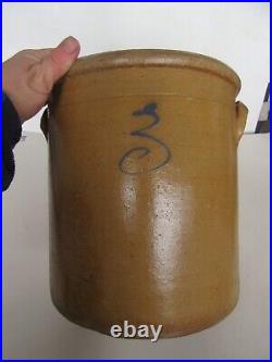 Antique 3 Gallon Blue Paint Bee Sting Stoneware Handled Crock