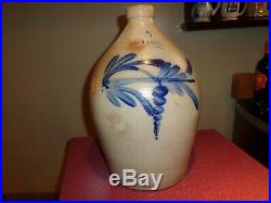 Antique 3 Gallon Cowden & Wilcox Cobalt Blue Stoneware Pottery Jug, (j1)