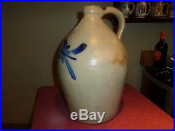 Antique 3 Gallon Cowden & Wilcox Cobalt Blue Stoneware Pottery Jug, (j1)