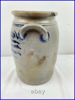 Antique 3 Gallon Stoneware Crock 14 Cobalt Blue Salt Glaze Decorated Bee Sting