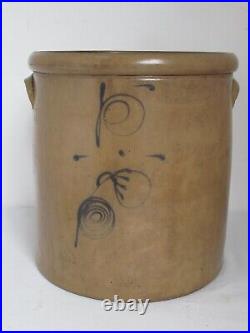 Antique 3 Gallon Stoneware Crock Salt Glaze withCobalt Design 13 tall 12 D