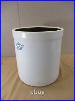 Antique 3 Gallon Stoneware Pottery Butter Dairy Crock Blue Crown