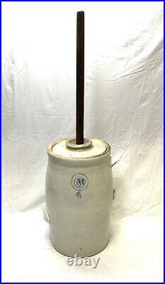 Antique 4 Gal Indian Head Louisville Pottery Stoneware Butter Churn SEE DETAILS