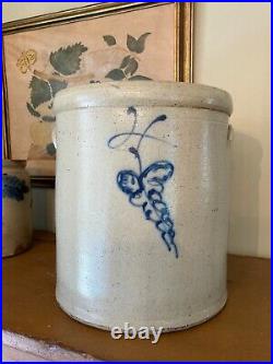 Antique 4 Gallon Cobalt Blue Grapes Design Stoneware CROCK Fancy'4