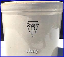 Antique 4 Gallon Stoneware Crock York Pottery PA Salt Glazed Jug