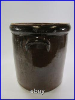 Antique #4 dark brown stoneware crock salt glazed pottery with light design