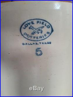 Antique 5 Gallon Love Field Potteries Dallas Jug Crock Whiskey Stoneware TX