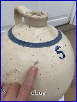 Antique 5 Gallon Stoneware Crock Whiskey Jug with Handle- Cobalt