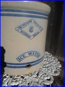 Antique 5 Gallon Stoneware Ice Water Crock Pittsburgh Pottery Co Diamond Brand