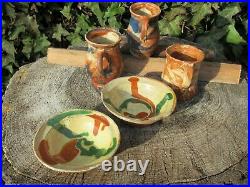 Antique 5-piece stoneware set, handmade around 1900 in Thuringia, Germany