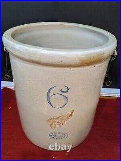 Antique 6 Gallon Red Wing Union Stoneware Pottery Crock With 4 wing