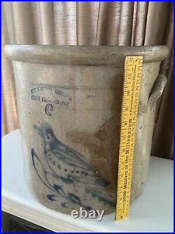 Antique 6 Gallon Stoneware Crock Cobalt Blue Bird Motif 13 Tall