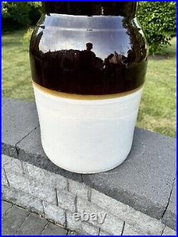 Antique 6 Heart Brown Tan Glazed Stoneware 18 Tall Butter Churn Crock No lid