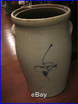 Antique 6 gal Stoneware Churn with Bee sting logo Blue paint