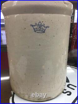 Antique 8 Gallon Blue Crown Stoneware Crock Pottery