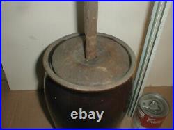 Antique 9 Brown Stoneware Pottery Butter Churn 1-GAL Jug Pot Farm Americana