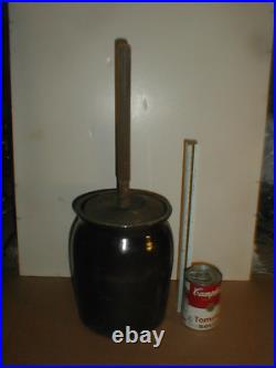 Antique 9 Brown Stoneware Pottery Butter Churn 1-GAL Jug Pot Farm Americana