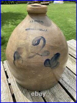 Antique A J Buttler New Brunswick NJ 2 Gallon Stoneware Pottery Jug