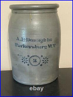 Antique A P DONAGHHO Parkersburgh W. V. Stoneware 2 Gallon Crock Stencil