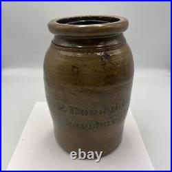 Antique A. P. Donaghho Parkersburg West Virginia Salt Glazed Stoneware Jar