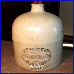 Antique Advertising Beehive Stoneware Crock Jug E. E. Bruce Omaha Nebraska