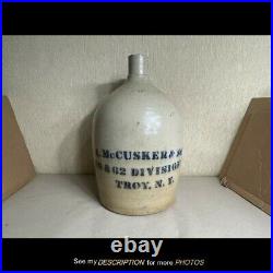 Antique Advertising Stoneware 3 Gallon Jug Advertising Troy NY A McCusker & Son