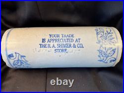 Antique Advertising Stoneware Rolling Pin Blue R A Shimer & Co
