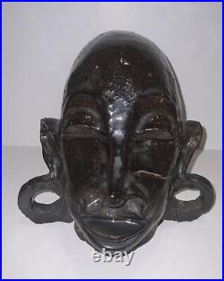 Antique African Nubian Bust Folk Art Face Jug Pottery Sculpture Large Stoneware