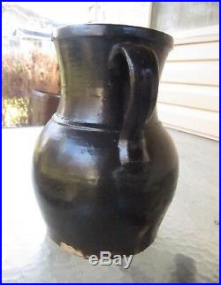 Antique Albany Glazed Southern Pottery Pitcher Stoneware Crock Jug 9.5 Tall