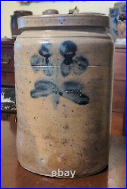Antique American Blue Decorated Crock Salt Glaze Stoneware Baltimore 19th