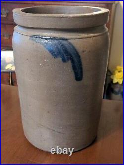 Antique American Crock Blue Decorated Salt Glaze Stoneware 19th Century