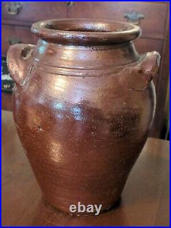 Antique American Salt Glaze Crock Early Ovoid Stoneware Reddish Color 19thC