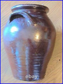 Antique American Salt Glaze Crock Early Ovoid Stoneware Reddish Color 19thC