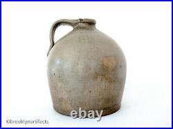 Antique American Stoneware Pottery Two Gallon Jug with Cobalt Decorated Flower