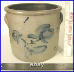Antique Americana Salt Glazed Stoneware Cobalt Blue Flowers Crock Jar AS IS