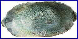 Antique Art Pottery Bowl Footed Boat Dish Stoneware Tray 18x9 in