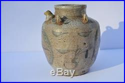 Antique Beautiful Korean Hand Painted Pottery Stoneware Vase