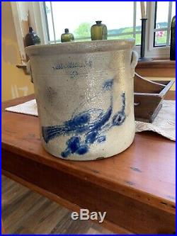 Antique Blue Bird Decorated Stoneware Crock Whites Utica N. Y