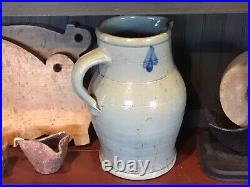 Antique Blue Cobalt Salt Glazed Stoneware Pitcher
