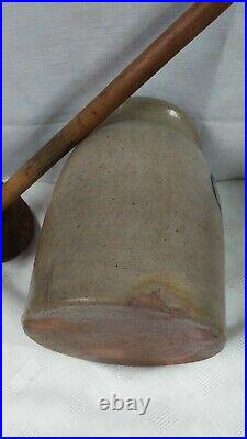 Antique Blue Cobalt Salt Glazed Stoneware Pottery Butter Churn Crock Olean NY