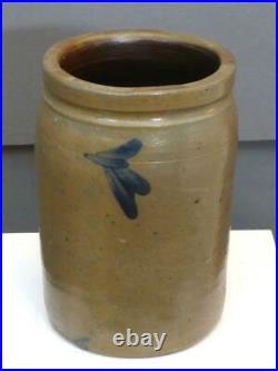 Antique Blue Decorated Stoneware Canning Jar