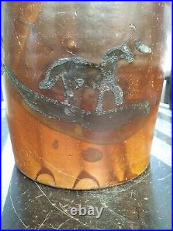Antique Blue Decorated Stoneware Jar Horses Trotting New York 19th C. Pottery NY