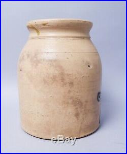 Antique Blue Decorated Stoneware Troy NY Crock w Lid