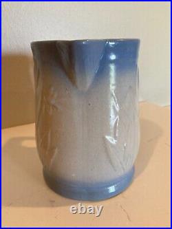 Antique Blue & Gray Salt Glaze Stoneware Pitcher Cat Tail Design 7 inch tall
