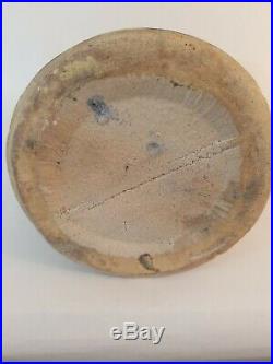 Antique Blue Spongeware Stoneware Pitcher Salt Glaze Chainlink Pattern Early1900