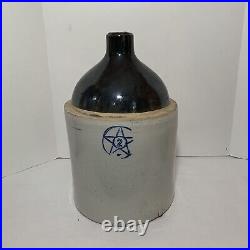 Antique Blue Star Stoneware Crooksville Ohio 2 Gallon Jug Primitive Salt Glaze